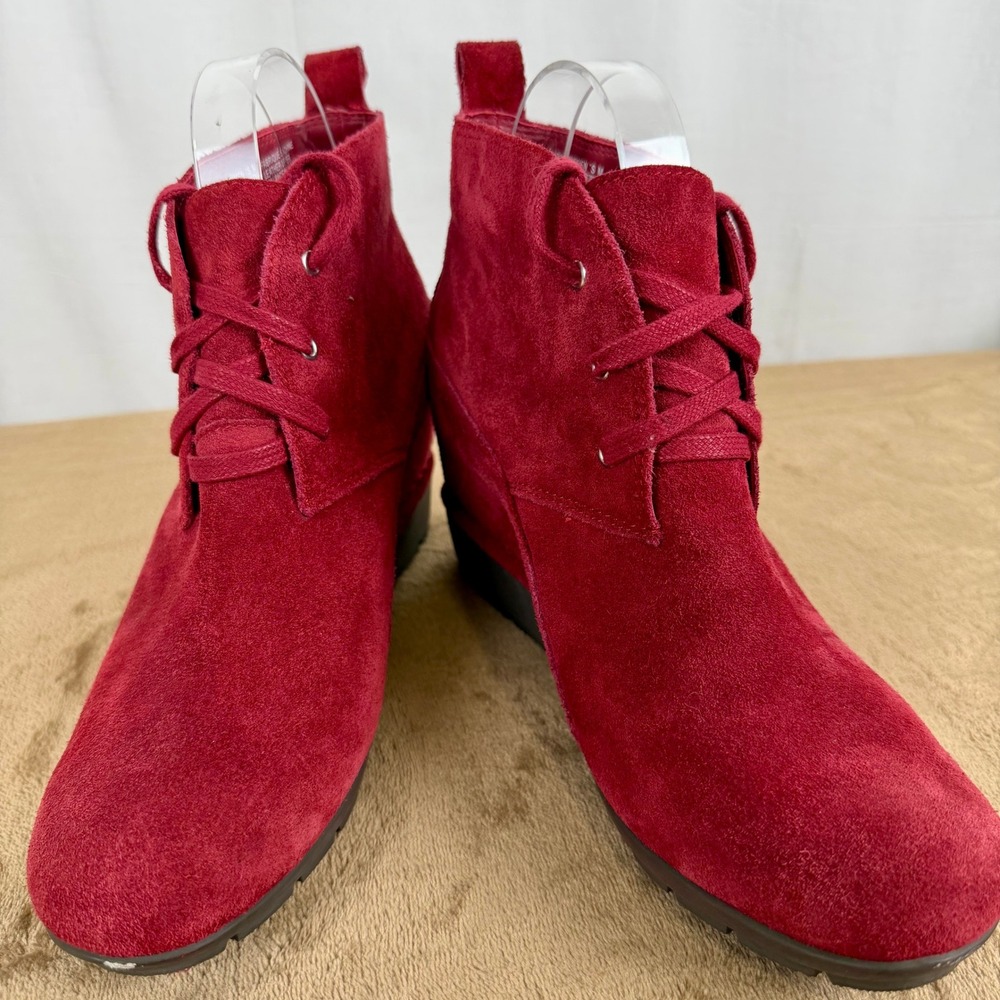 Rockport Womens Red Suede Lace Up Wedge Booties Adiprene 8.5 M Boho